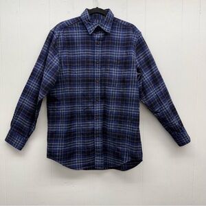 Orvis Mens Navy Blue Plaid Flannel Button Up Shirt
